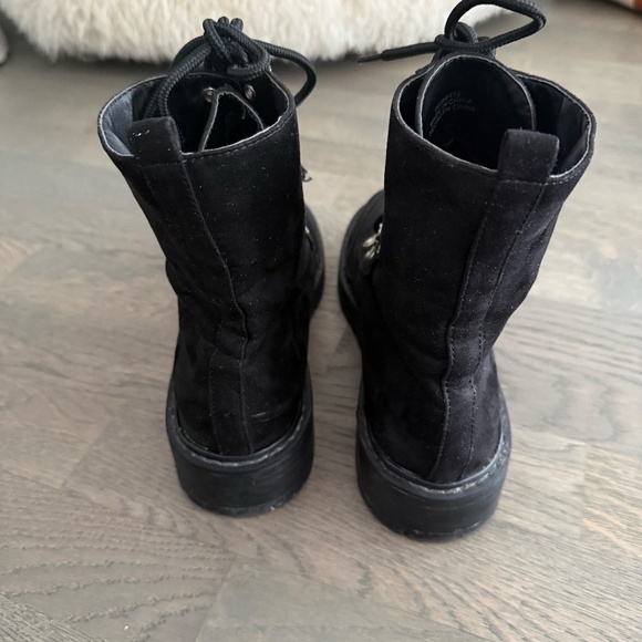 Black Faux Suede Combat Boot - Picture 3 of 8